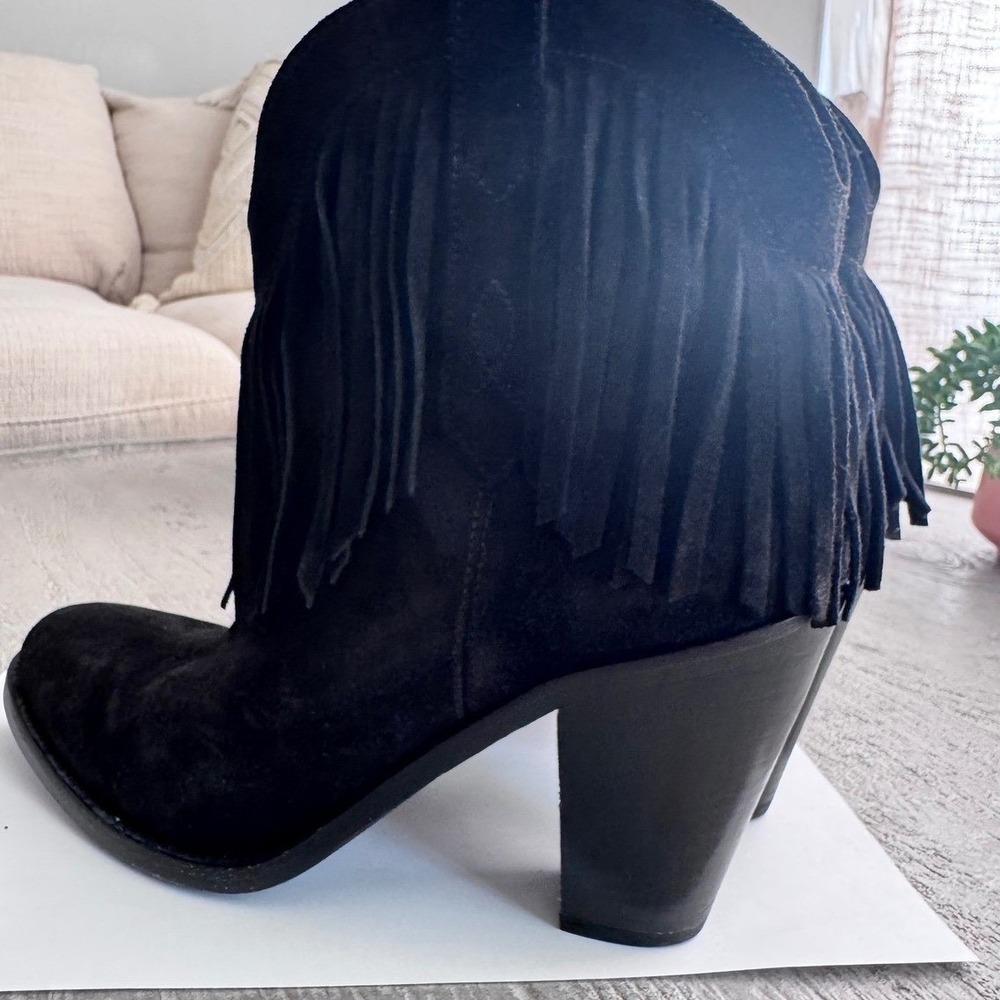 Saint Laurent Paris YSL Fringe Cat Boots Black Suede Western Ankle Booties 38.5 - Picture 5 of 5